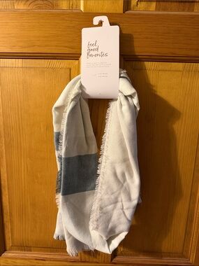 LC Lauren Conrad White and Blue Lightweight Fringe Scarf